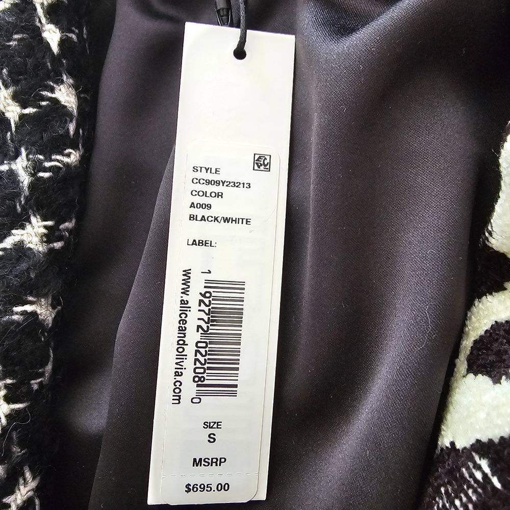 Alice + Olivia Small Harvey Cropped Tweed Leather Leopard Jacket Patchwork NWT - Picture 9 of 12